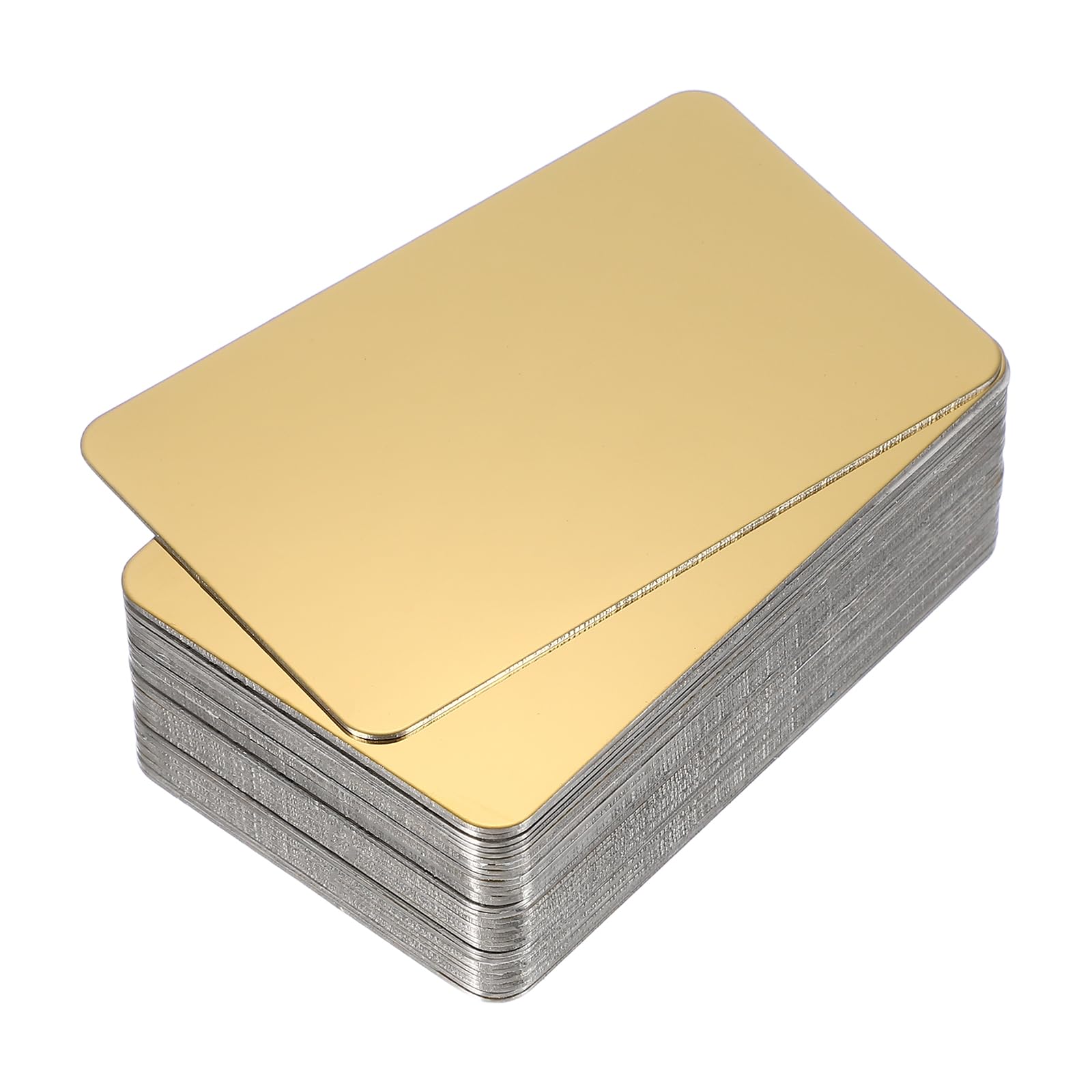 PATIKIL 0.8mm Stainless Steel Metal Business Cards, 30 Pack Mirror Blank Name Card Laser Engraving for DIY Gift Cards, Gold