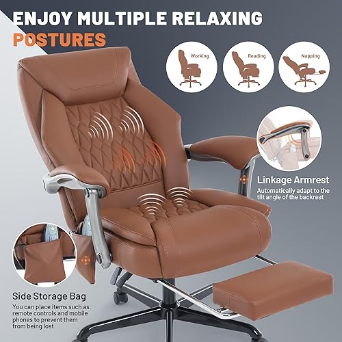 Miniatura 4 de Silla de oficina de masaje con función de calefacción y reposapiés, vibración de 6 puntos, silla de escritorio ergonómica reclinable ejecutiva con