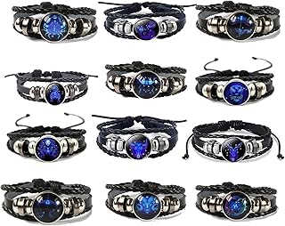 Zodiac Signs Spirit Bracelet, Multilayer Adjustable Twelve Constellation Zodiac Leather Bracelets, Spirit Zodiac Bracelet, Jewelry Accessories Gift for Constellation Lover (12pcs)