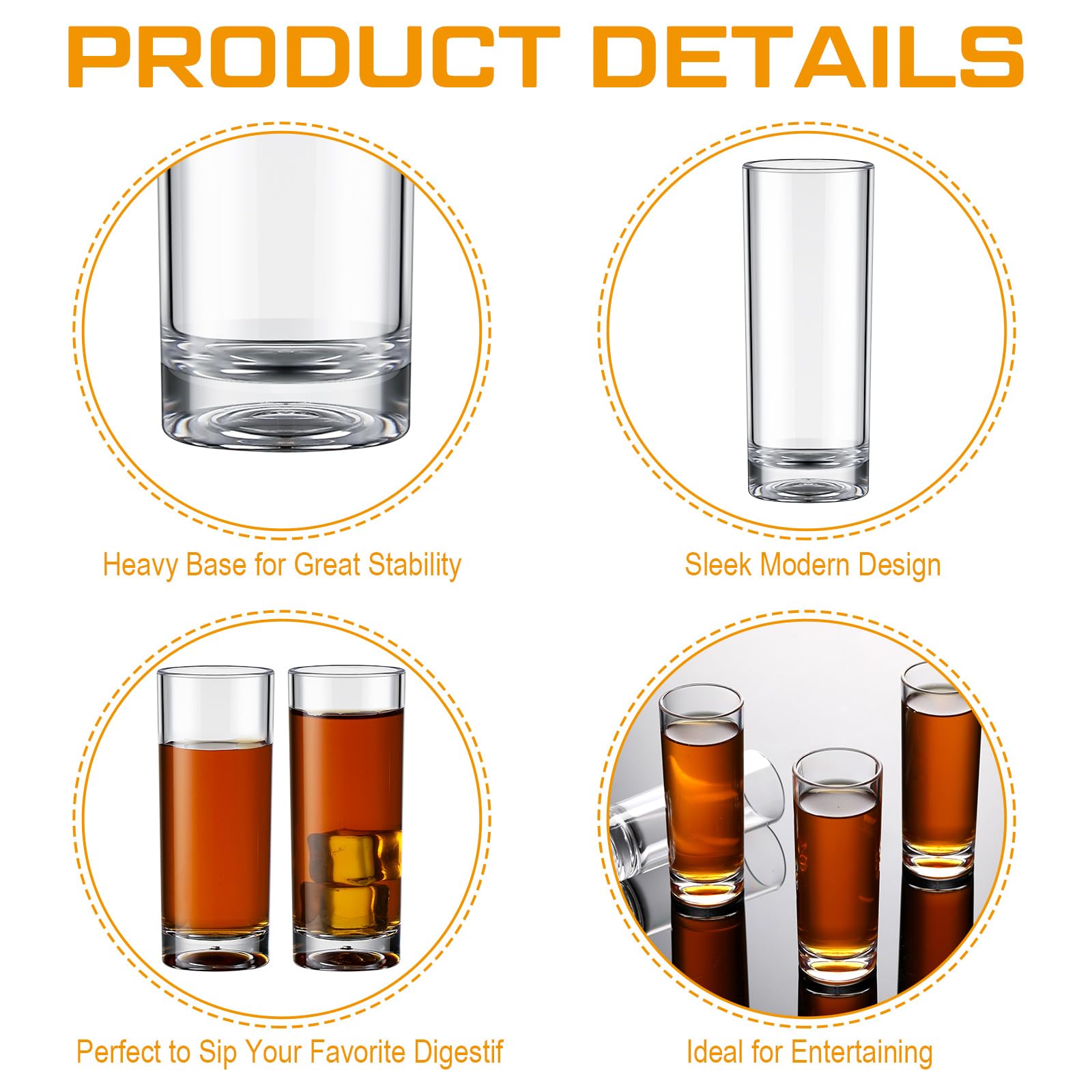 FillTouch Juego de 100 vasos de chupito de 62.4 g a granel, base irrompible de plástico transparente, cristal de plástico para personalizar, regalo de cumpleaños, boda, invitados (alto)