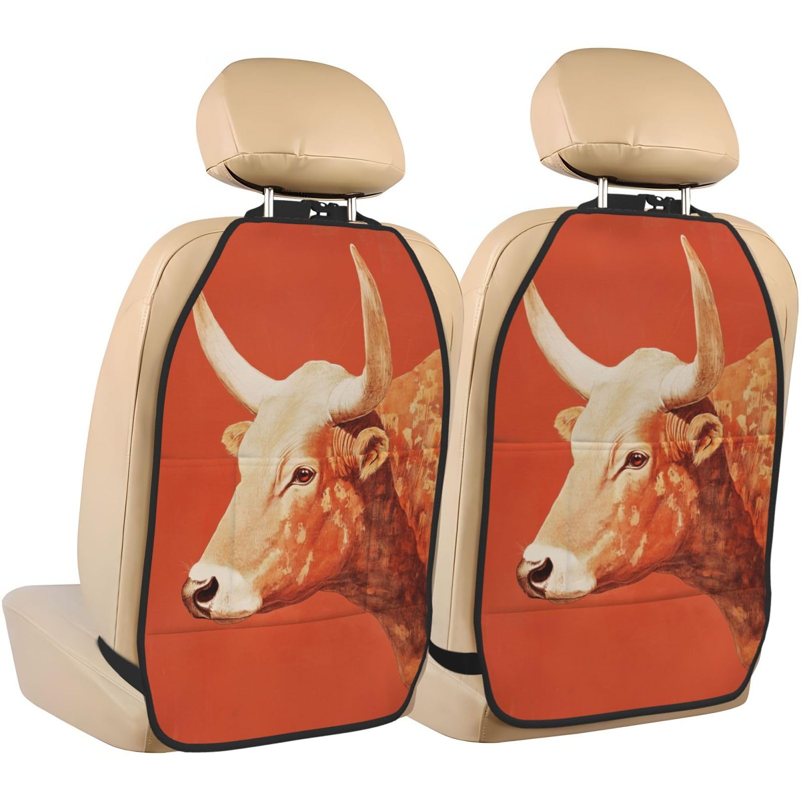 Bull Head Vintage Car Seat Back Kick Protectors,2 Pack Kick Mats with Storage Pockets for Vehicles to Protect from Dirt Mud Scratches