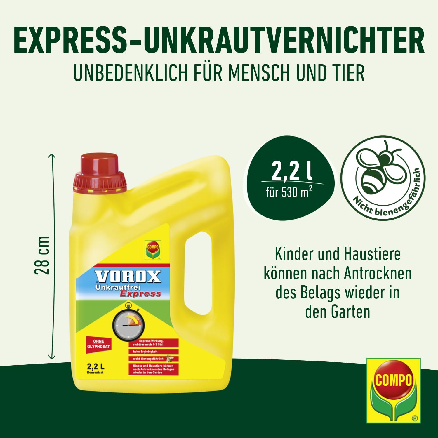 VOROX Unkrautfrei Express - Bekämpfung von Unkräutern an Zierpflanzen, Obst und Gemüse, wirkt gegen Algen, Moos und mehr als 50 Unkräuter - 2,2L Konzentrat - 4,85 Pfund
