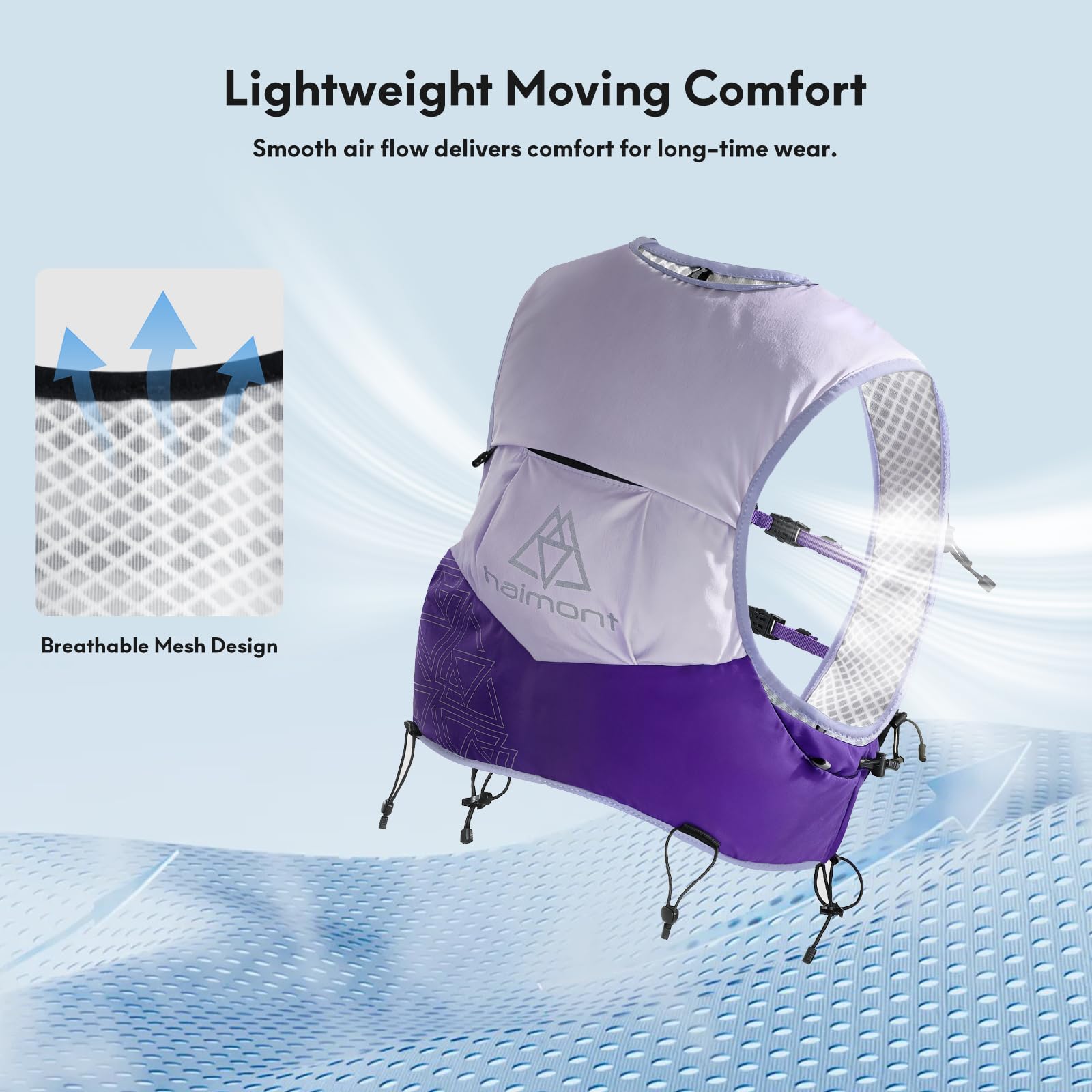 Haimont Gilet d'hydratation avec bouteilles d'eau pour homme et femme, sac à dos léger réglable de 8 l avec bouteilles souples pour course à pied