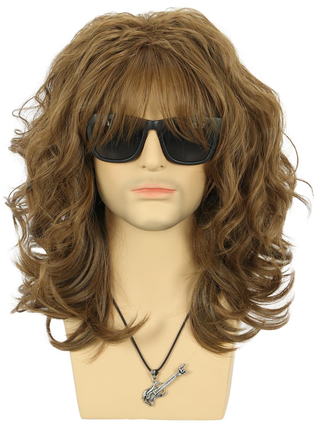 VGbeaty 70s 80s Punk Rocker Party California Wig Men Women Long Wave Brown Halloween Costume Cosplay Wig