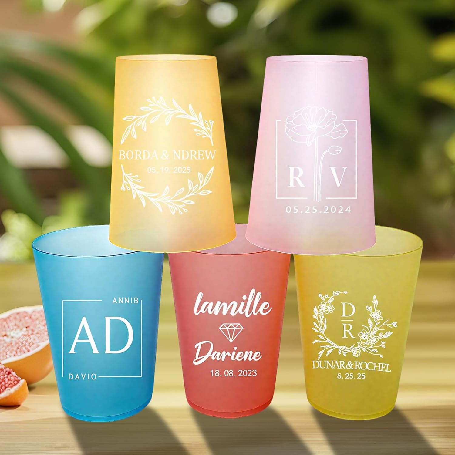Custom Wedding Cups Personalized, Frosted Plastic Disposable Cups for Party, 12oz 20/30/50pcs Multiple colors to choose from Reusable,Perfect for Baby Shower, Birthday, Holiday Party (12oz,pink)