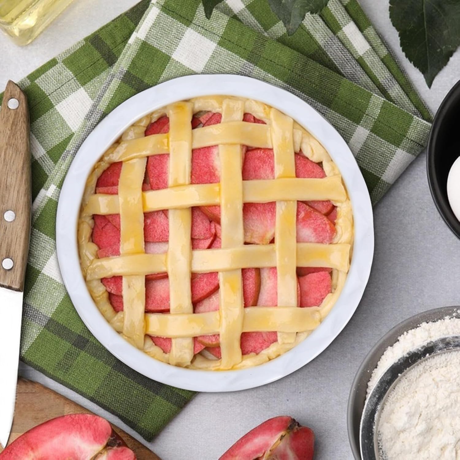 OUNONA Ceramic Pie Pan with Ruffled Edge round Versatile Baking Dish for Pumpkin Pie for Oven and Dinner Use