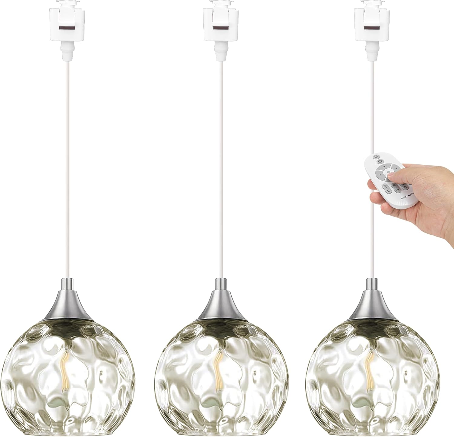 Kiven J-Type track lighting pendants Dimmable,Modern J track pendant lights with Amber Glass Globe,Decorative Track Lighting Fixture for Kitchen Hallway Restaurant Shop(3-Light)