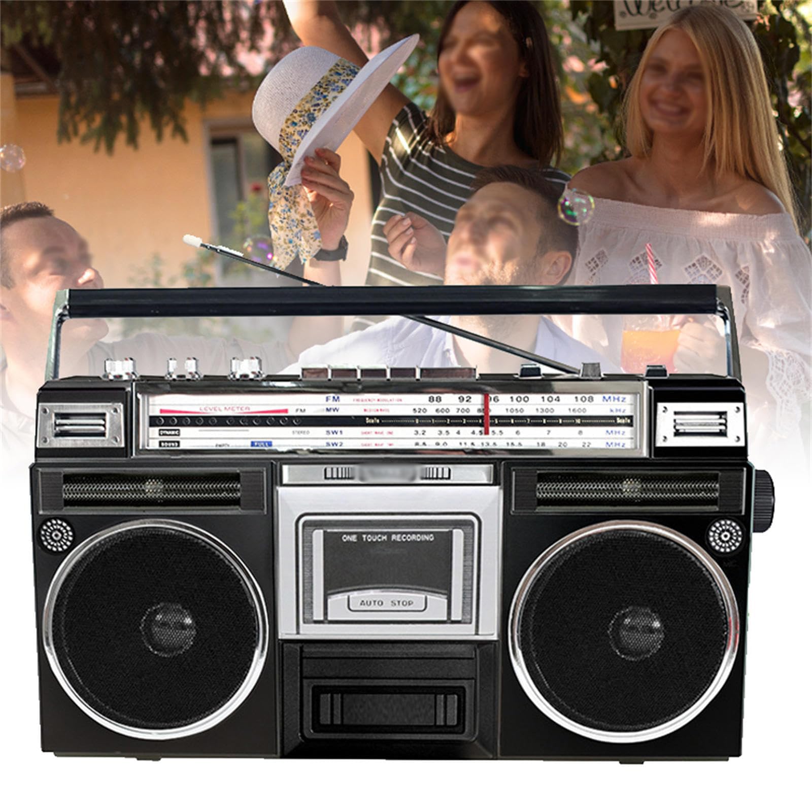 Reproductor CD Retro, Radiocasete PortáTil Estilo AñOs 80 con Altavoces EstéReo, RecepcióN Radio Multibanda, Radio Am/FM, Distancia TransmisióN 10M para Reuniones Familiares Y Viajes,Black