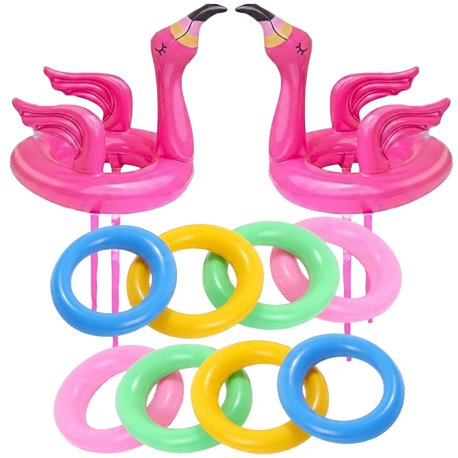 2 Pcs Inflatable Flamingo, Pool Games Set with 8 Pcs Ring Toss, Vibrant Pool Party Decorations for Backyard Fun,Flamingo Inflatable Games for Family Gatherings
