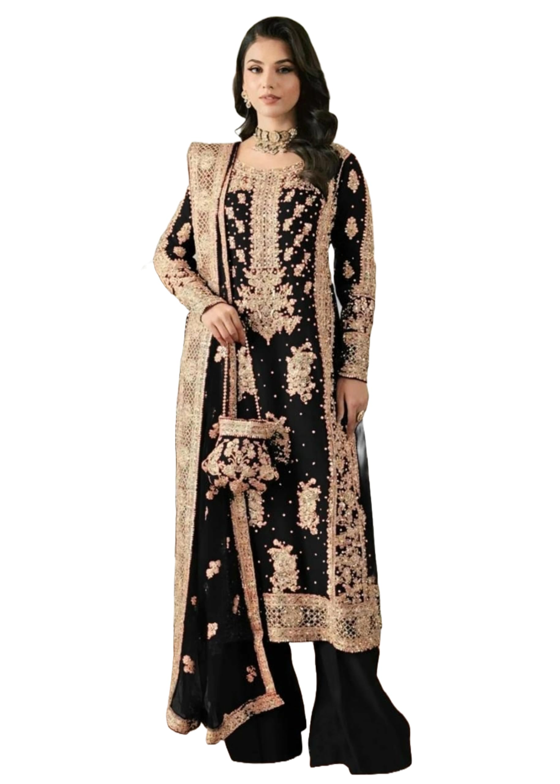 Costume pakistanais brodé Georgette 398x haute qualité