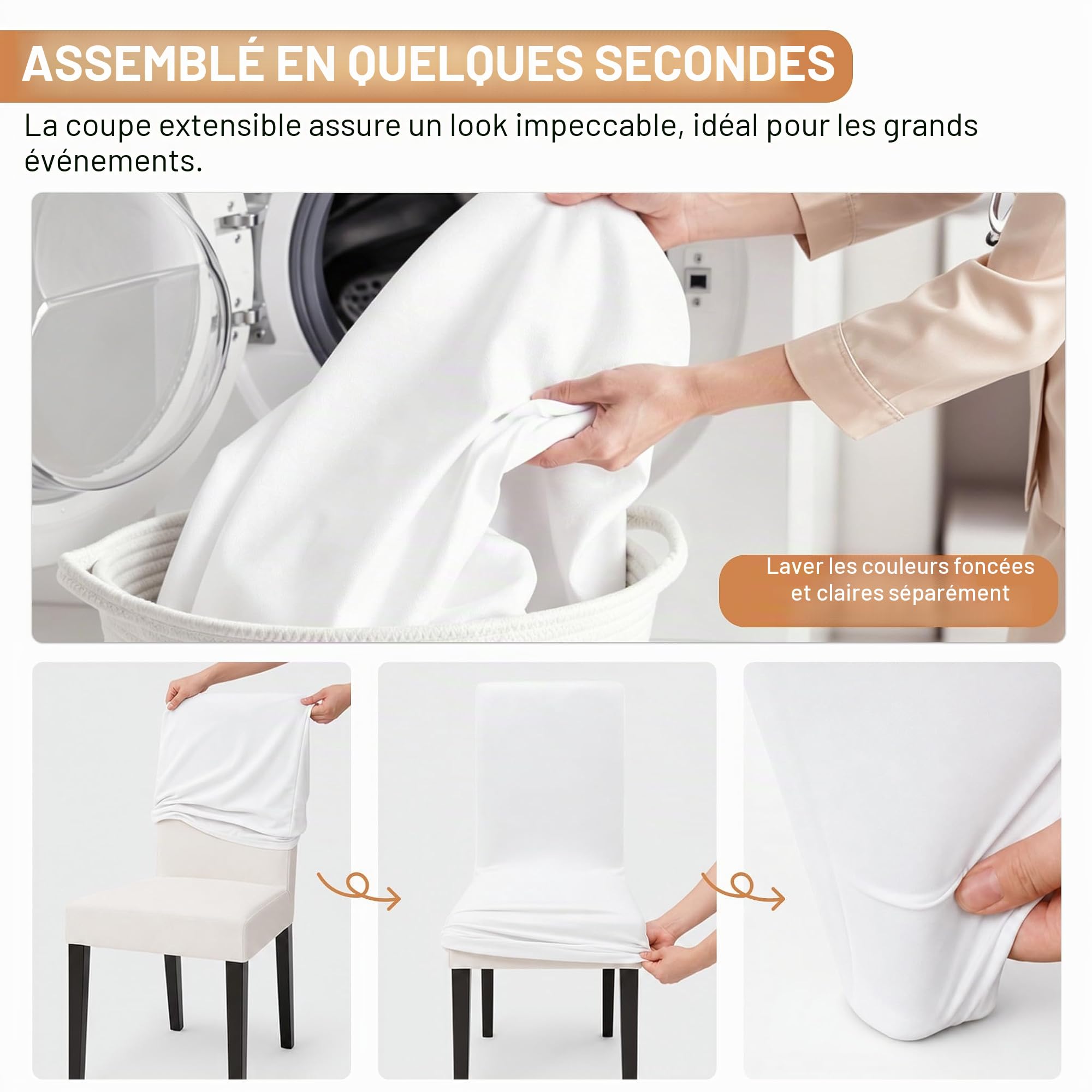 Aufun Lot de 50 Housses de Chaise universelles en Lycra pour Salle à Manger, Mariage, hôtel, Restaurant, Banquet, fête, Blanc 50 pezzi Bianchi Blanc