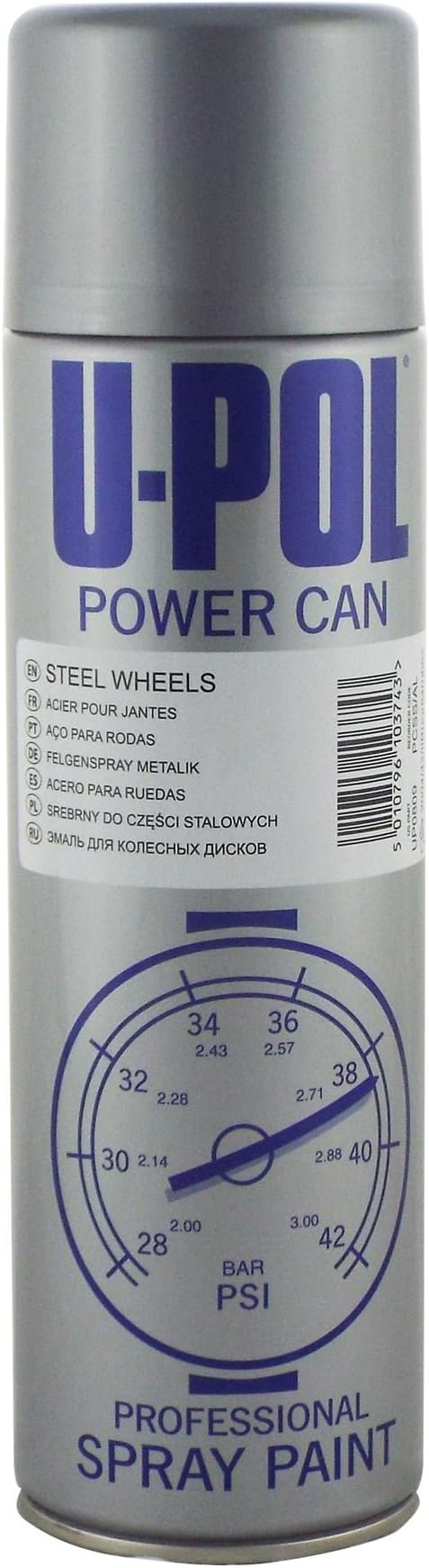 Power Can U-Pol PCSS/AL Steel Wheel Silver High Build Topcoat 500ml Aerosol Economic Easy To Use Flexible Durable