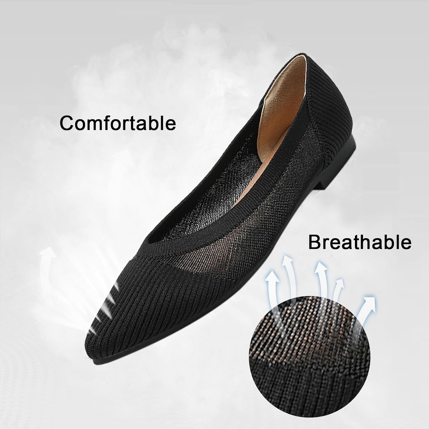 Women's Flats Shoes Pointed Toe Knit Ballet Comfortable Dressy Mesh Flat - Image 4