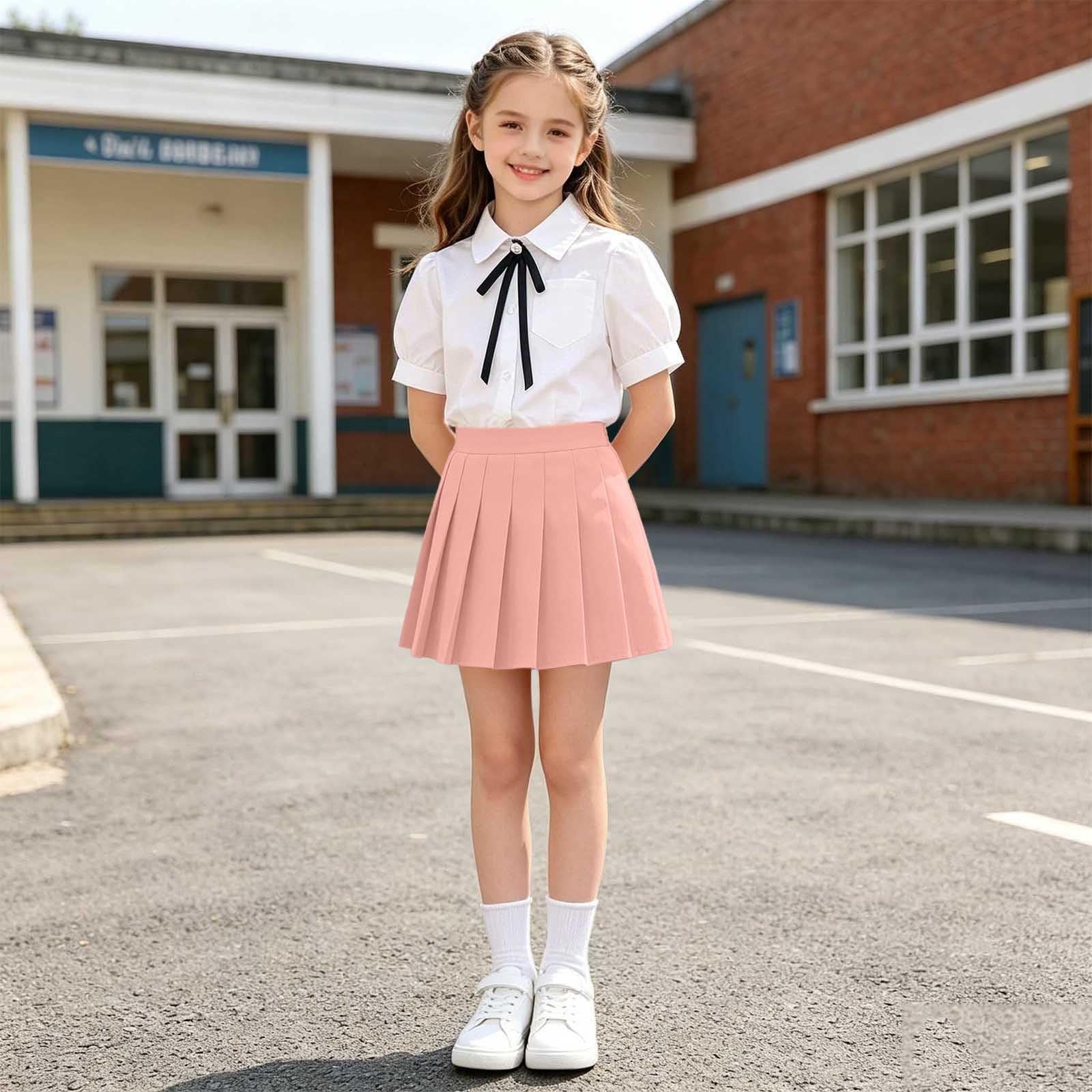 duxyoz Mädchen-Schuluniform-Rock-Set, Sommer, 2-teiliges Outfit, kurzärmelig, Button-Down-Shirts und hohe Taille, plissierte Mini-Röcke, zweiteilige Outfits, niedliche Partykleidung, Kleidungssets, 2