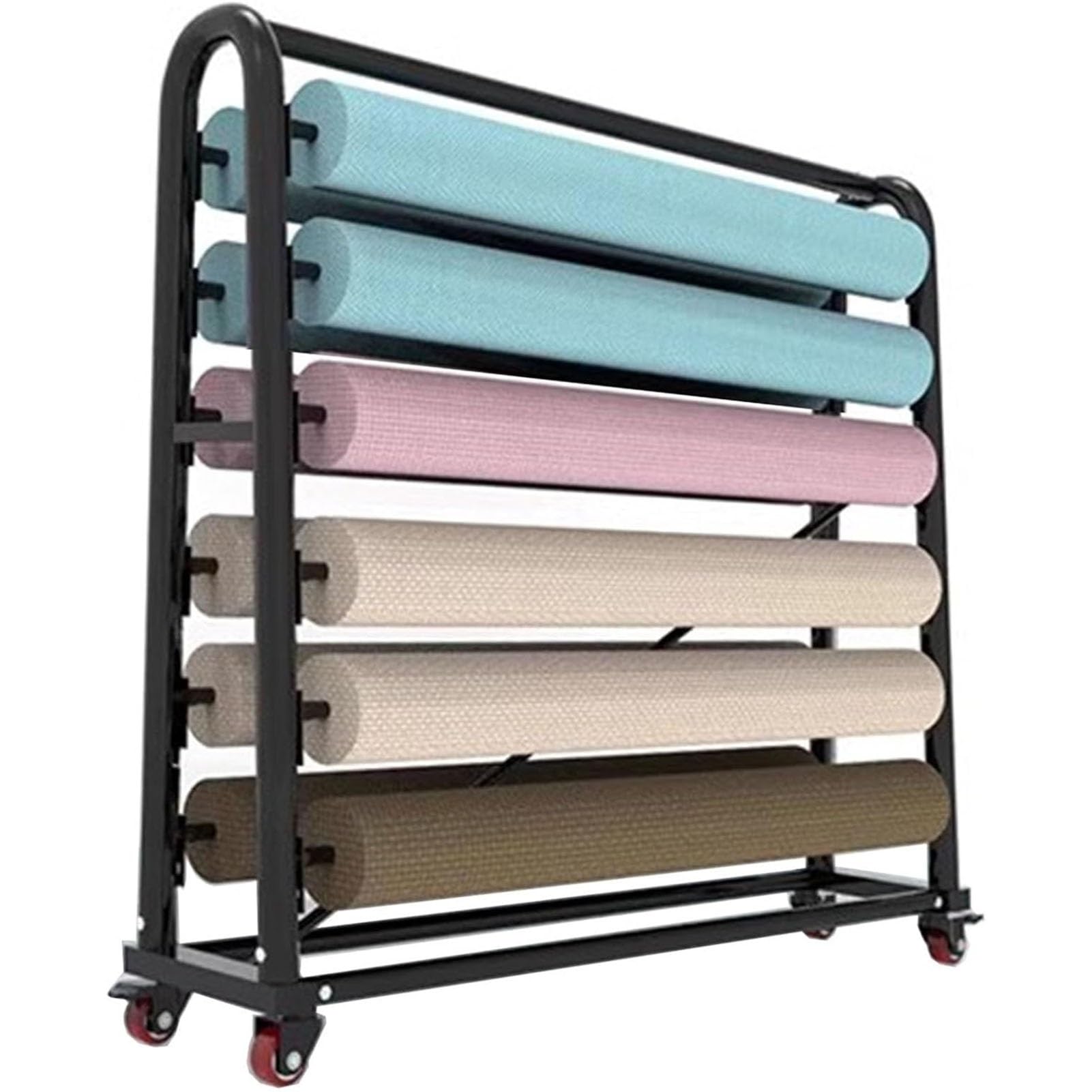 Rolling 6-Tier Fabric Roll Display Rack Cart Holds 12 Rolls, Double Sided Vinyl Car Wrap Film Holder with Adjustable Hanging Rod, Commercial Vinyl Rolls/Wrapper/Window Film Organizer(172x45x170cm)