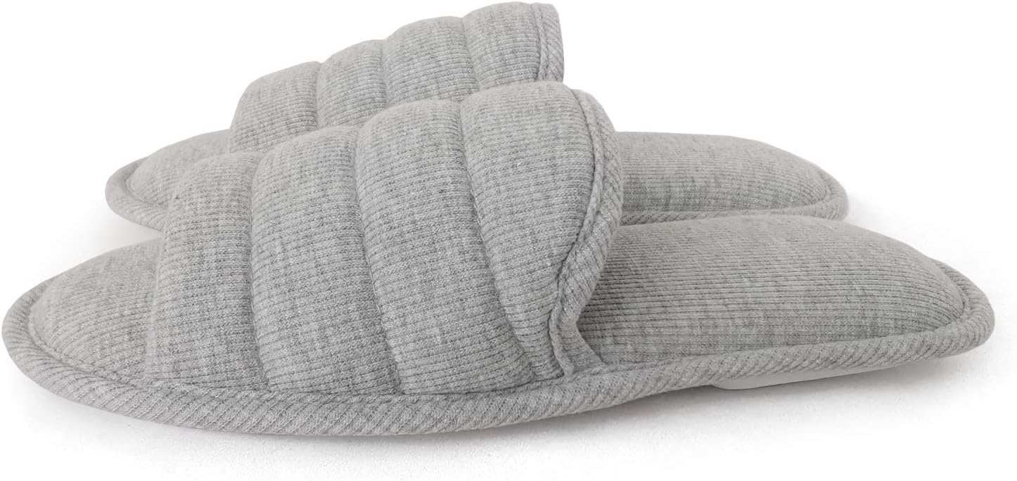 ofootMens Cotton Open Toe House Flat Slippers,Male Breathable Summer Indoor Slides, Memory Foam Anti Slip Sole