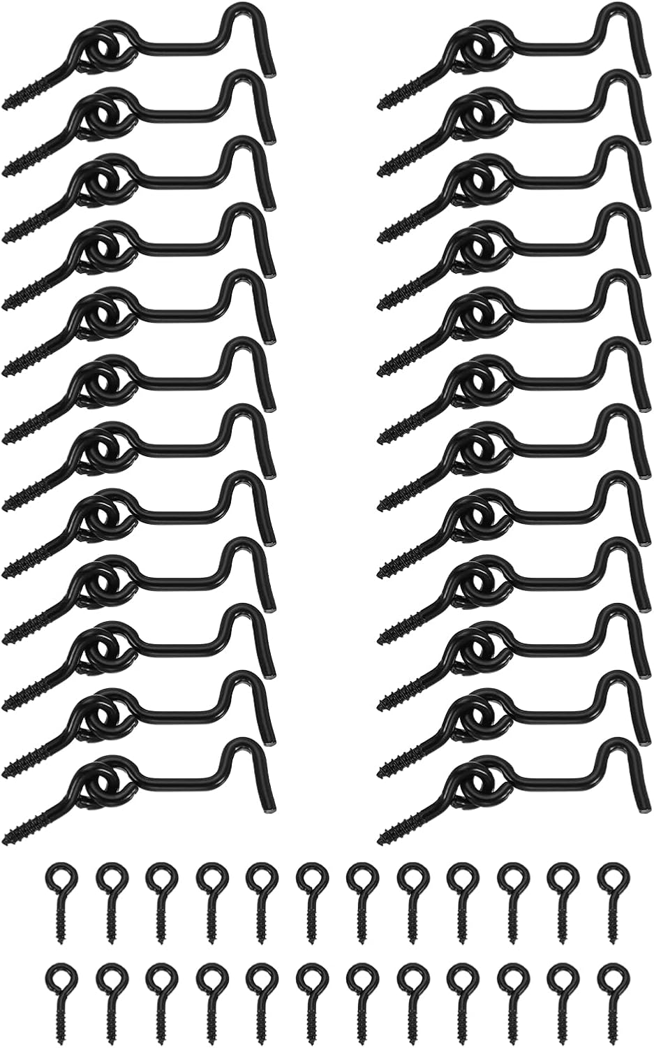 uxcell 24Pcs Swivel Cabin Hook and Eye Latch, 1.7" Door and Window Locks Iron Eye Latch Hook with Mounting Screws for Wood Window Closet Cabinet, Black
