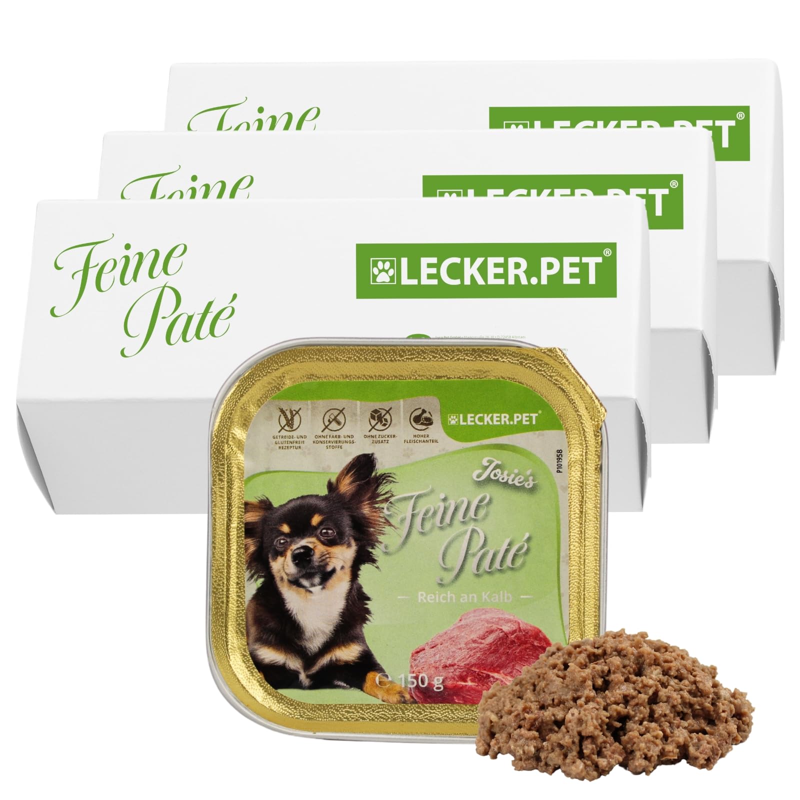 Lecker.Pet® 33 x 150 g Josie's pâté Fine Riche en Veau, Aliment pour Chiens