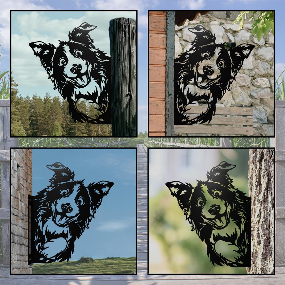 WADORN Decorazione Artistica Da Giardino In Metallo A Forma di Cane Che Fa Capolino, Ornamento Da Parete con Cane Da Guardia, Arte per Fattoria, Sagoma di Animale In Ferro, per Recinzione Esterna