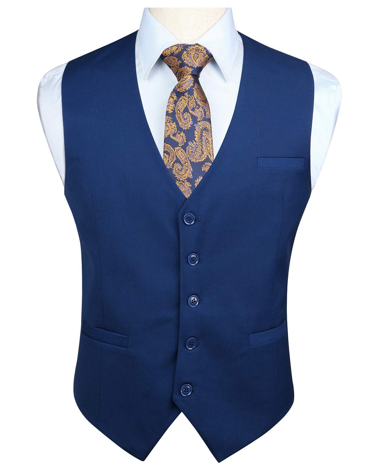 HISDERN Herren formale Hochzeitsfeier Business Light Navy Blue Weste Baumwolle einfarbig Weste