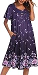 Ekouaer Nightgowns pour les femmes Short Sleeve House Robe avec Poches Floral Imprimé Mumu