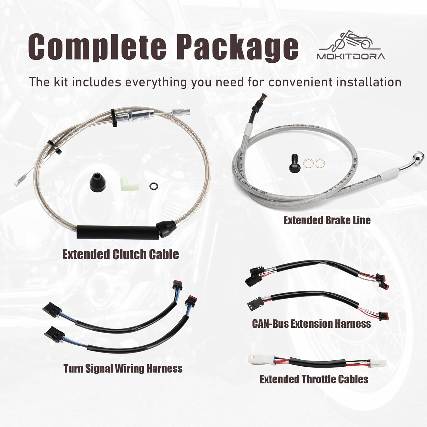 MoKitDora Softail Handlebar Cable Kit Brake Line Clutch Cable TBW Electronic Throttle CAN-Bus Turn Signal Wiring Harness for 2018-2025 Harley with ABS 14" Handlebar, Chrome