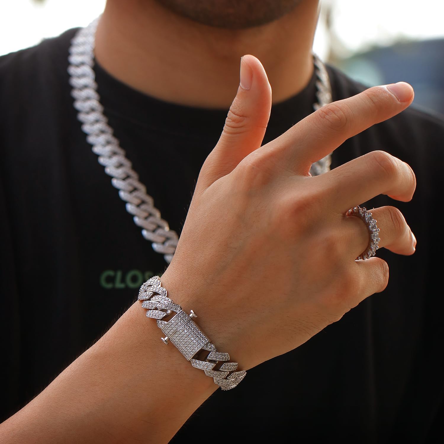 Hip Hop Mens Full Iced Out 15mm 18K Gold/White Rose Gold Plated CZ Miami Cuban Link Chain Choker 18"-24" Necklace or 7.5"-8.5" Bracelet with Gift Box - Image 6