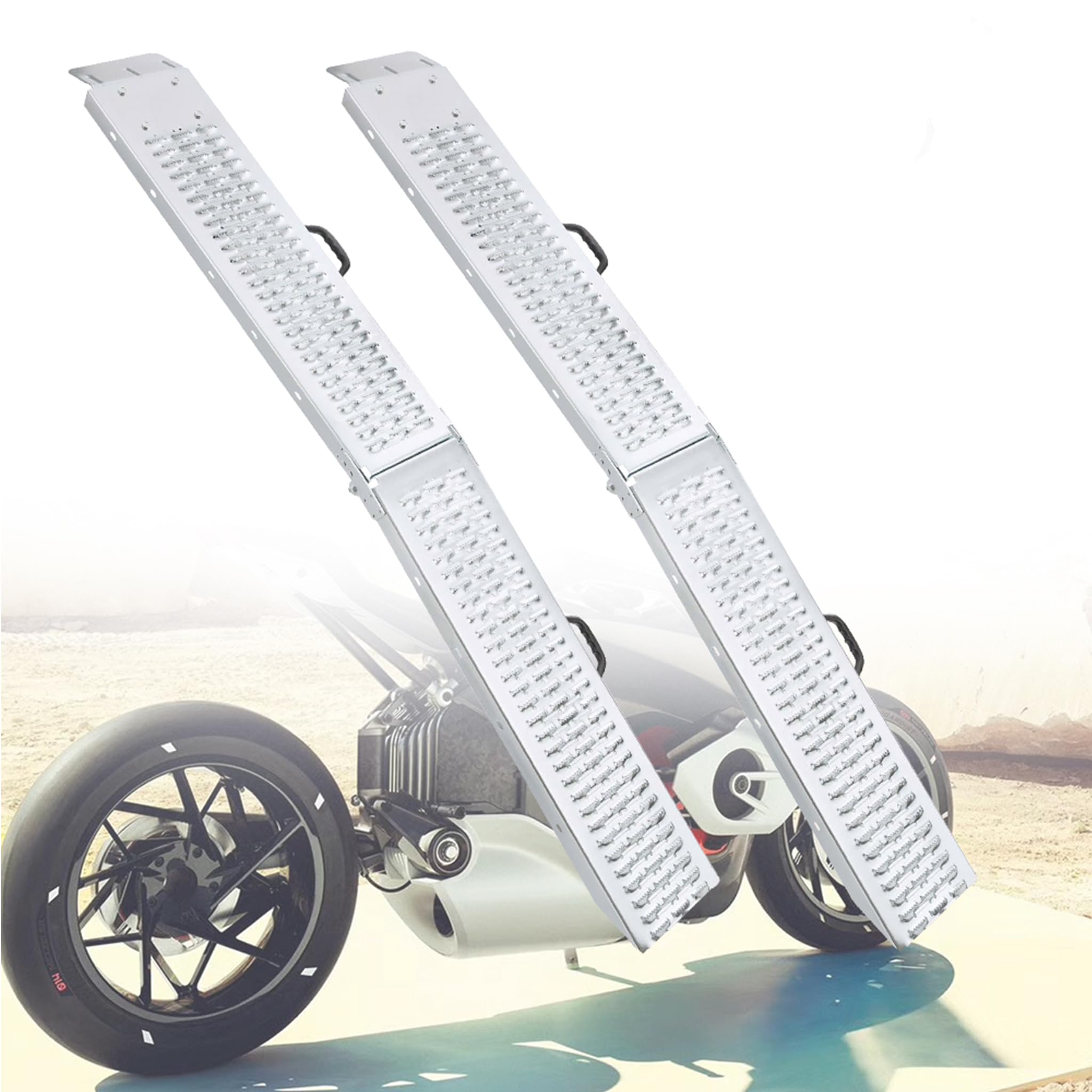 2 Stück Klappbar Auffahrrampe für Anhänger Verzinkter Stahl Faltbare Rampe mit Griff, Silber für Anhänger Motorrad Wohnwagen PKW, Belastbarkeit bis zu: 400 kg pro Paar