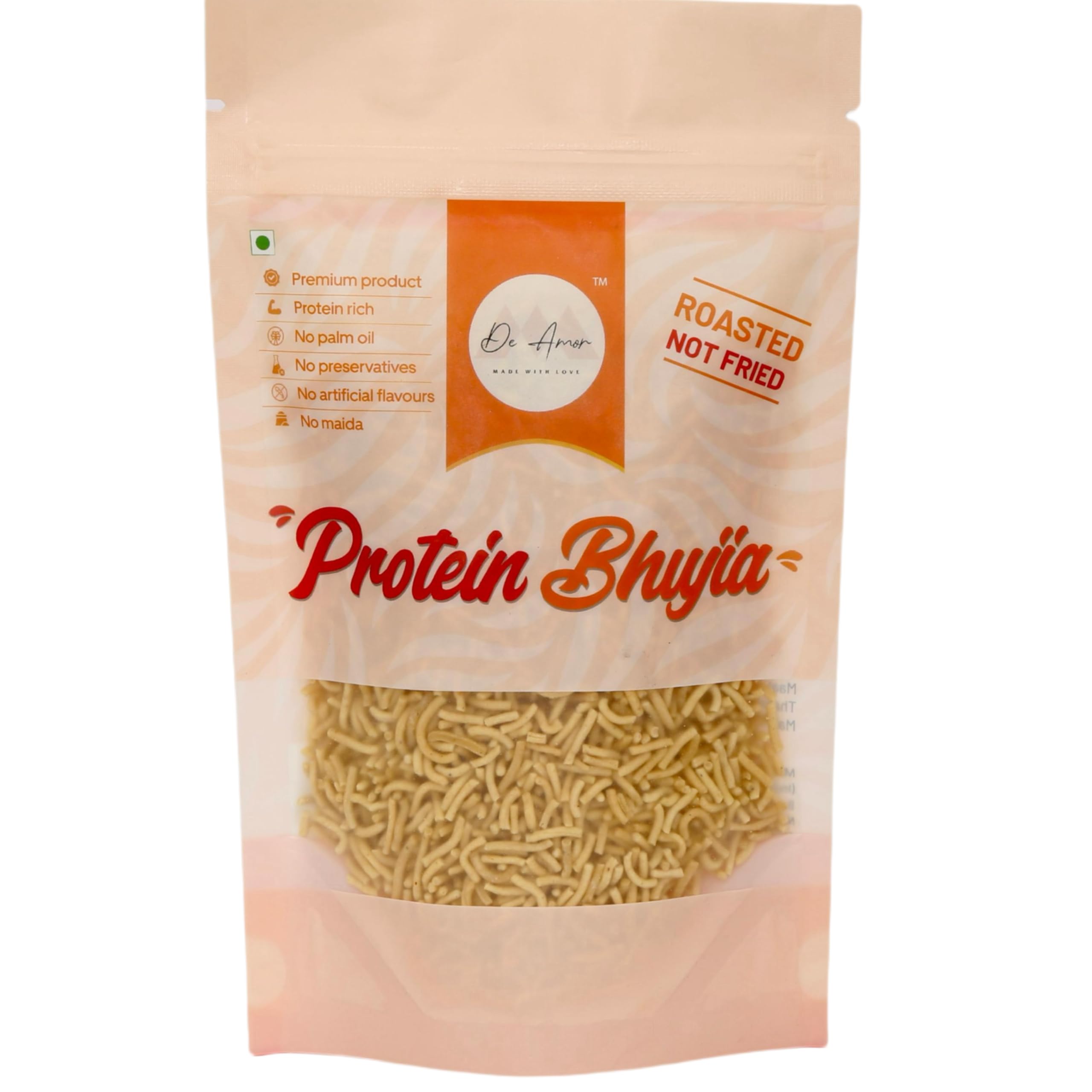 DE AMOR® Roasted High Protein Bhujia | Crunchy & Tasty Namkeen | High Protein, Low Calorie Snack for Breakfast, Travel & Work | Healthy Gluten-Free Snack | Pack of 3 | 90g Each