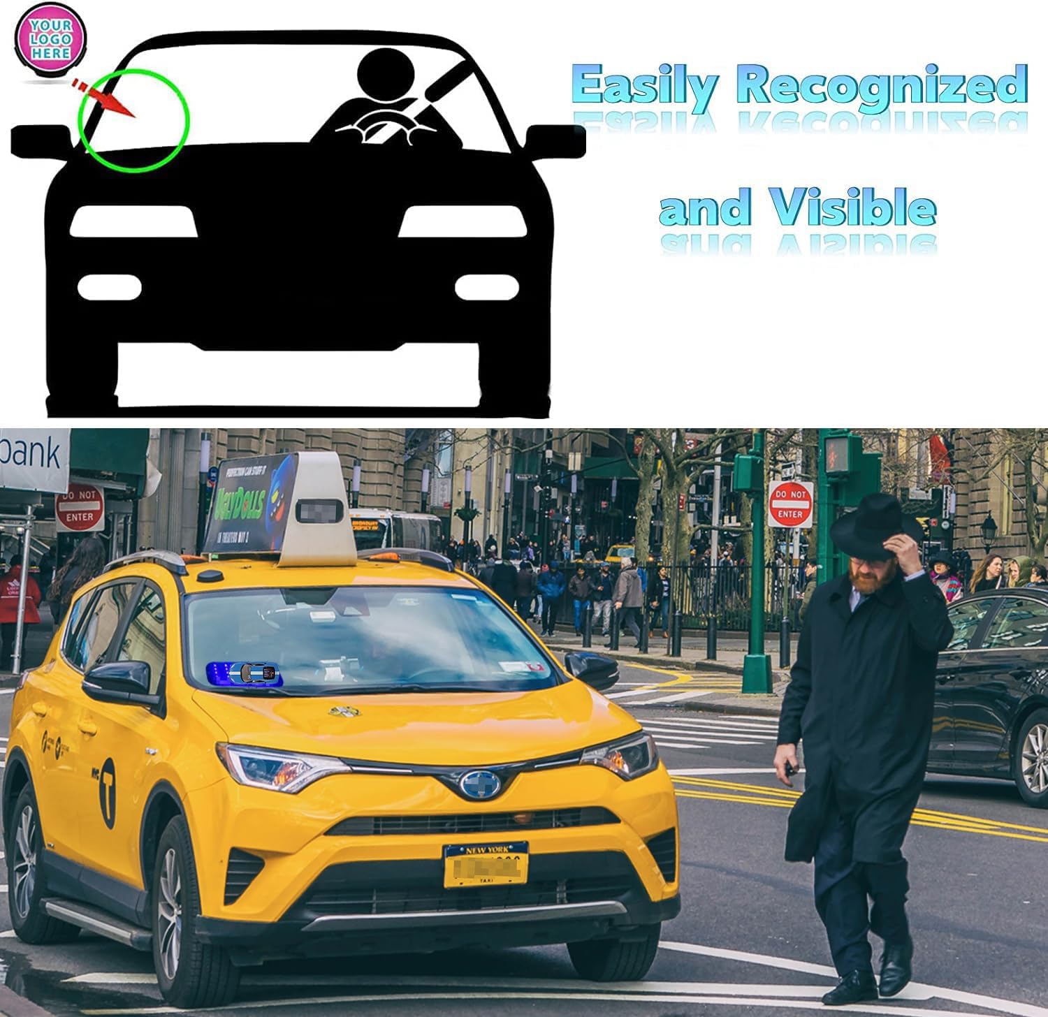 LED Light Sign for Car, Taxi Sign Light Windshield, LED Decal with Suction Cups, USB Plug for Vehicle,Driver Accessories ，Bumper Stickers - 2