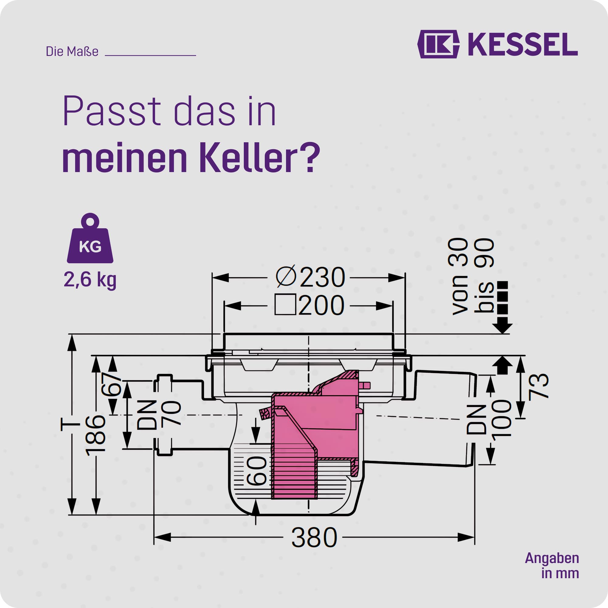 KESSEL - Odpływ piwnicy DN 100 29111 ruszt 200x200mm czarny