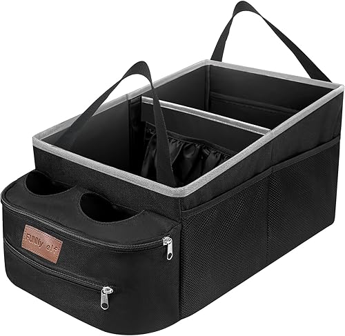 FUNNy elf Organizador de asiento de automóvil, organizador de asiento de pasajero, almacenamiento plegable para automóvil con particiones y 4