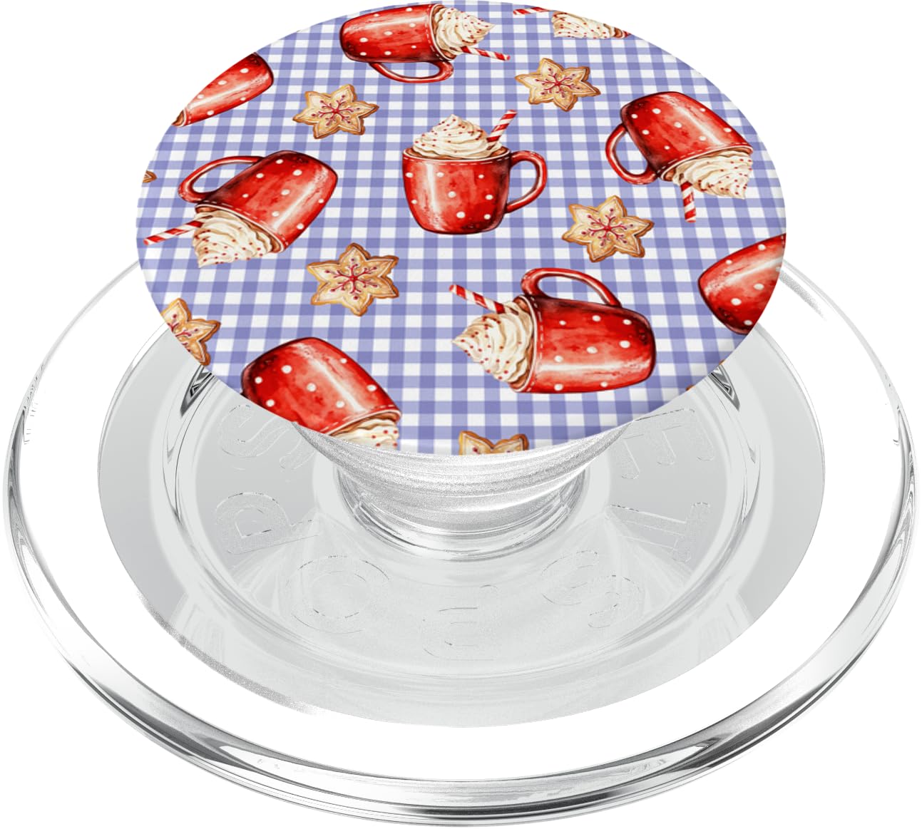 Cozy Cappuccino and Snowflake Cookies Lilac Purple Gingham PopSockets PopGrip for MagSafe, Clear