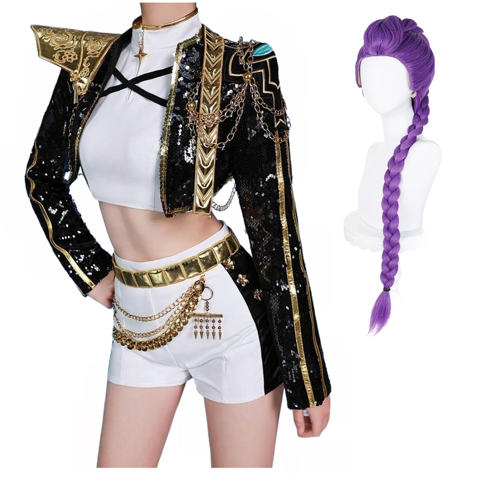 FENGLONG-YB Rumi Zoey Mira Costume Cosplay Golden Costume Wigs for Women White Outfit Set Halloween