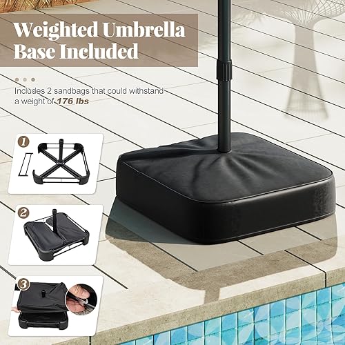 Miniatura 8 de TANGKULA Sombrilla de patio de doble cara de 15 pies con luces solares, sombrilla extra grande con 48 luces LED y panel solar de carga automática,