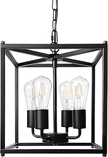 Unicozin 4-Light Black Farmhouse Chandelier, Iron Lantern Pendant Light ...