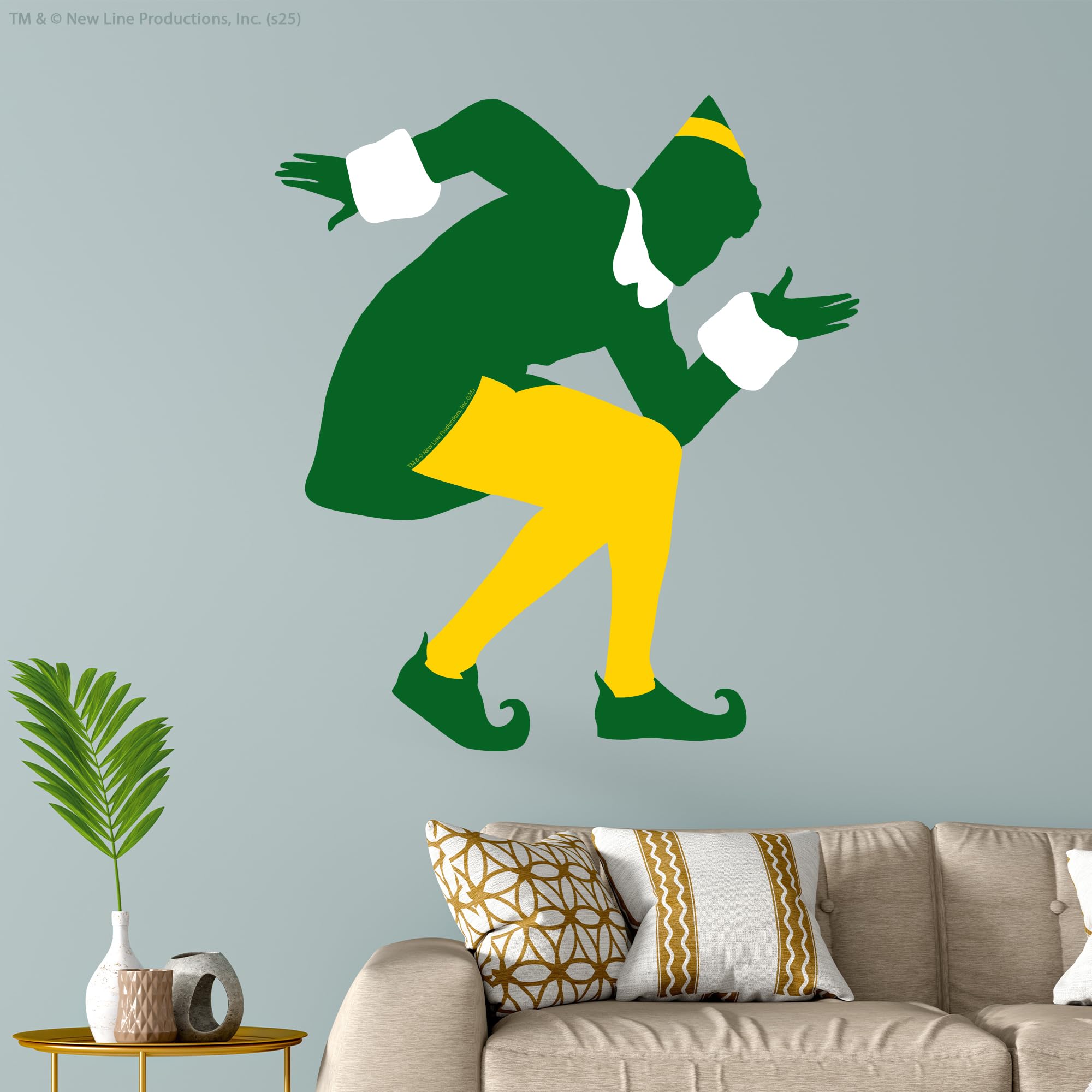 Themed Multicolour Elf Wall Sticker - Buddy The Elf Crouching Decal Christmas Wall Art (60Cm Height X 55Cm Width)