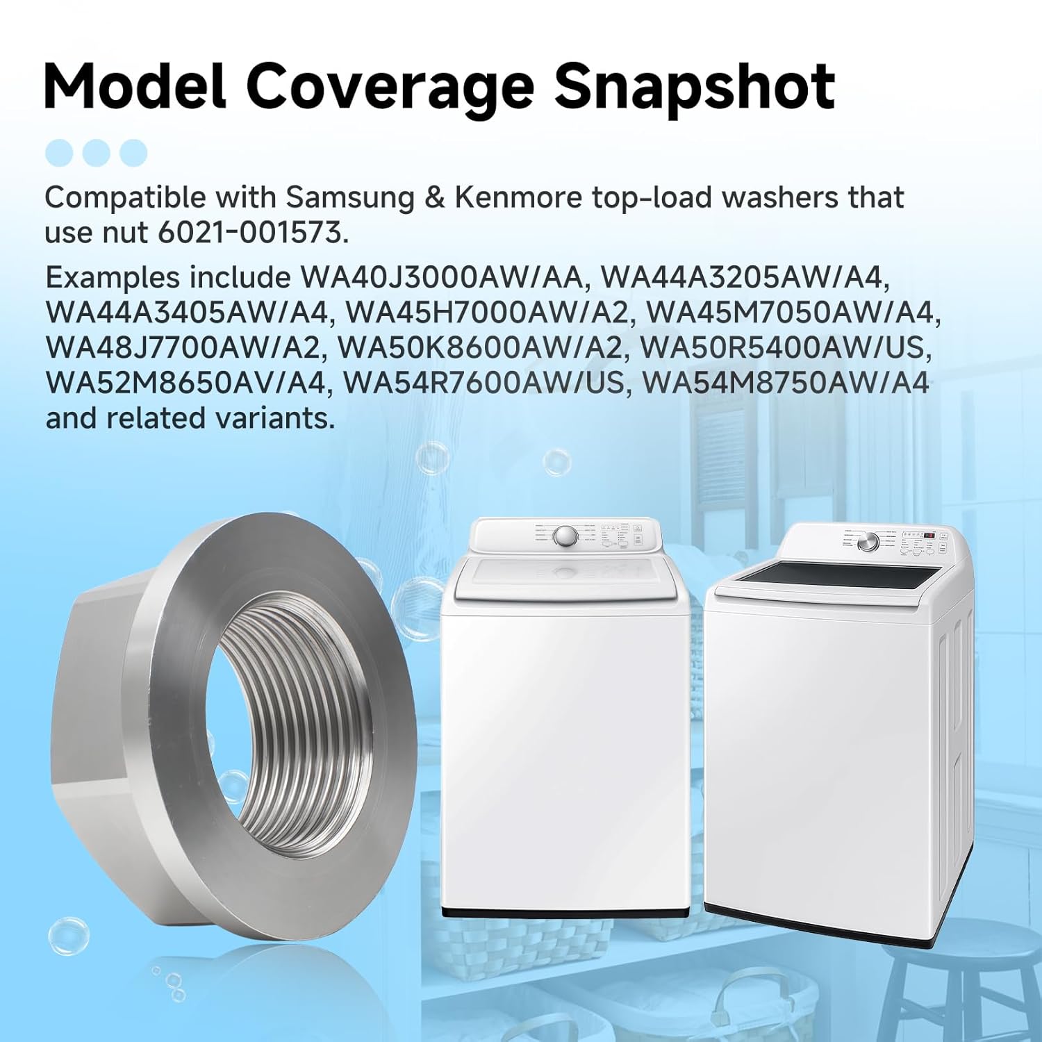6021-001573 Compatible with Samsung Washer Hex Nut, M26 24 mm ID Spindle Nut, Washing Machine Drum Shaft Lock Nut Replacement, Plated Steel