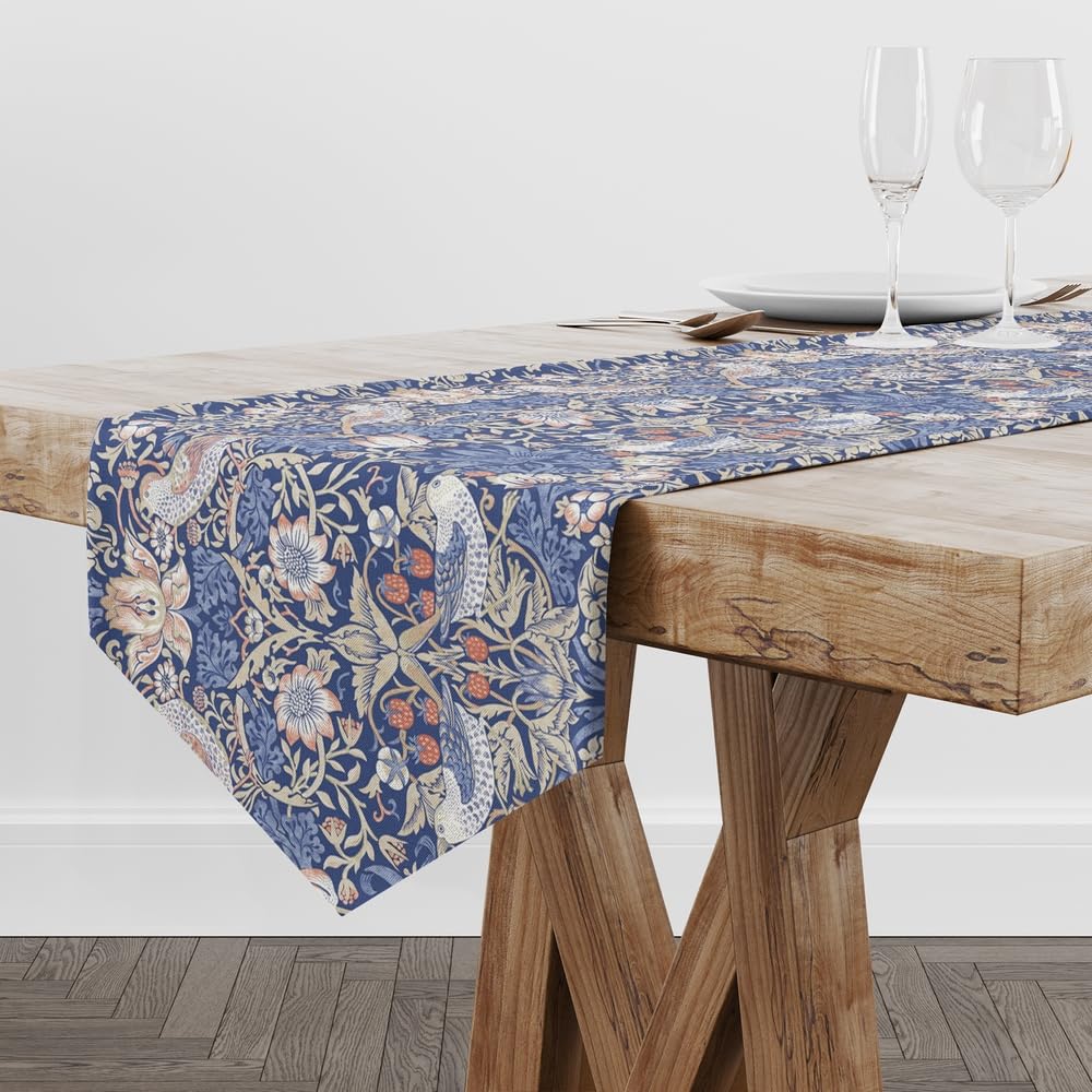 Boho Flower Bird Table Runner,Violet Farmhouse Rectangular Runner,Vintage Chic Table Runner for Holiday Party,Wedding and Indoor Outdoor Dining Table Decor,13"x90"