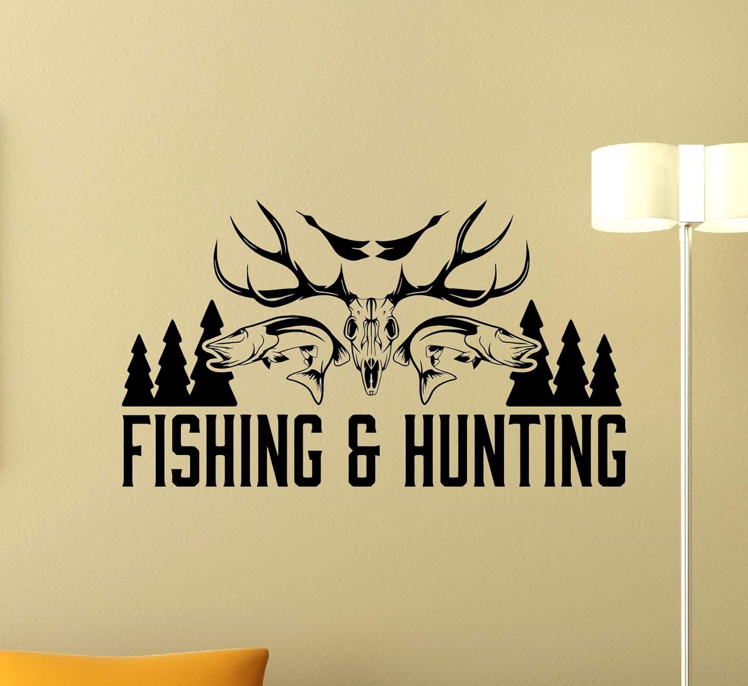 Fishing and Hunting Logo Wall Decal Hunter Hunting Shotgun Deer Wild Hunting Wall Sticker Hunting Dog Vinyl Sticker Living Room Decor Fishing Wall Art Housewares Bedroom Wall Mural 219xxx
