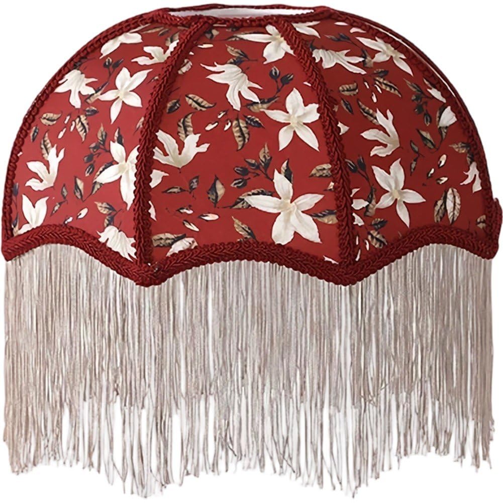 Lamdbao Red Vintage European Lampshade With Tassel,Shade Replacement Light Cover Victorian Style Fringe Lamp For Dining Room Living Room