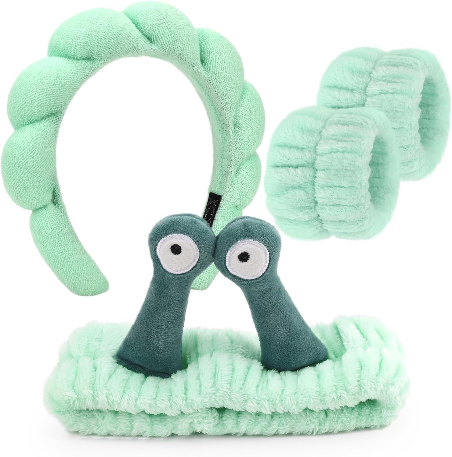 DRESHOW Fascia per Capelli Spa per Donna Set di Braccialetti per Lavare il Viso Spugna Morbida in Spugna per Trucco Cura della Pelle Fascia Antiscivolo per Donna Ragazza 4 Pezzi
