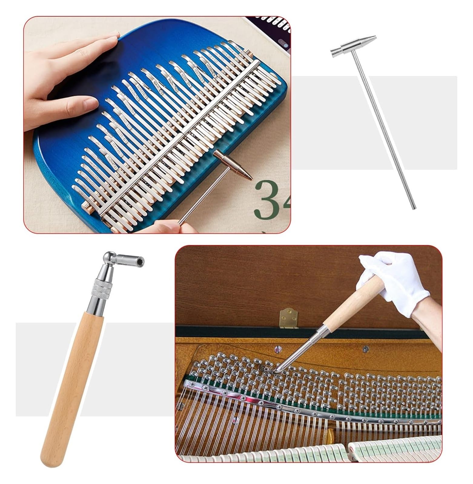 PianoTuningRepairToolsPartsAccessories， Juego de 16 herramientas de afinación, llave de afinación de mango largo, sordina de goma, destornillador, pinzas, martillo, tira de fieltro con temperamento, h