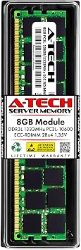 A-Tech 8GB RAM Replacement for Samsung M393B1K70QB0-YH9Q8 | DDR3/DDR3L 1333MHz PC3L-10600R 2Rx4 1.35V ECC RDIMM Registered 240-Pin DIMM Memory Module
