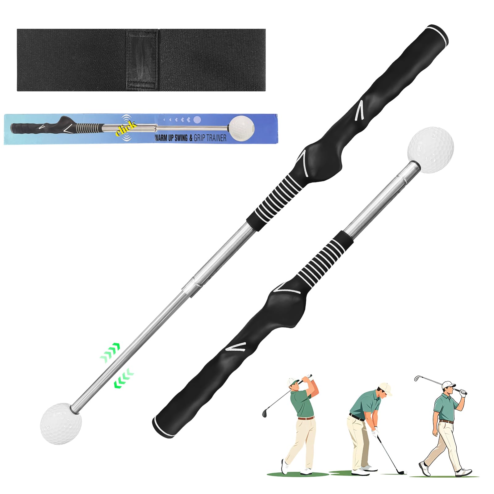 Golf Swing Trainer mit Armband, Einziehbare Golftrainingshilfe, Swing Click Feedback Trainingshilfe Set, Indoor Outdoor Übung Golf Zubehör Perfekte Golf Geschenke für Männer