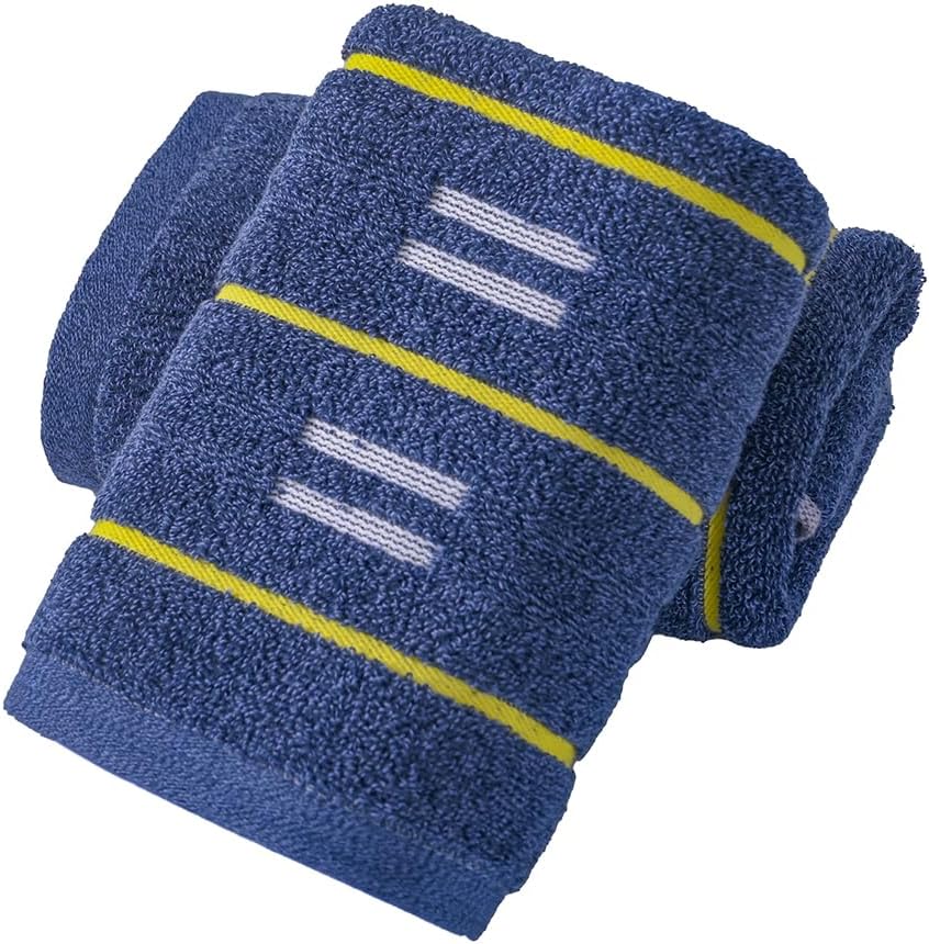 YiLUOMO Blue Hand Towels Yellow Striped Design Set of 2 Super Soft 100% Terry Cotton Highly Absorbent Decorative Hand Towel for Bathroom 13 x 29 Inch