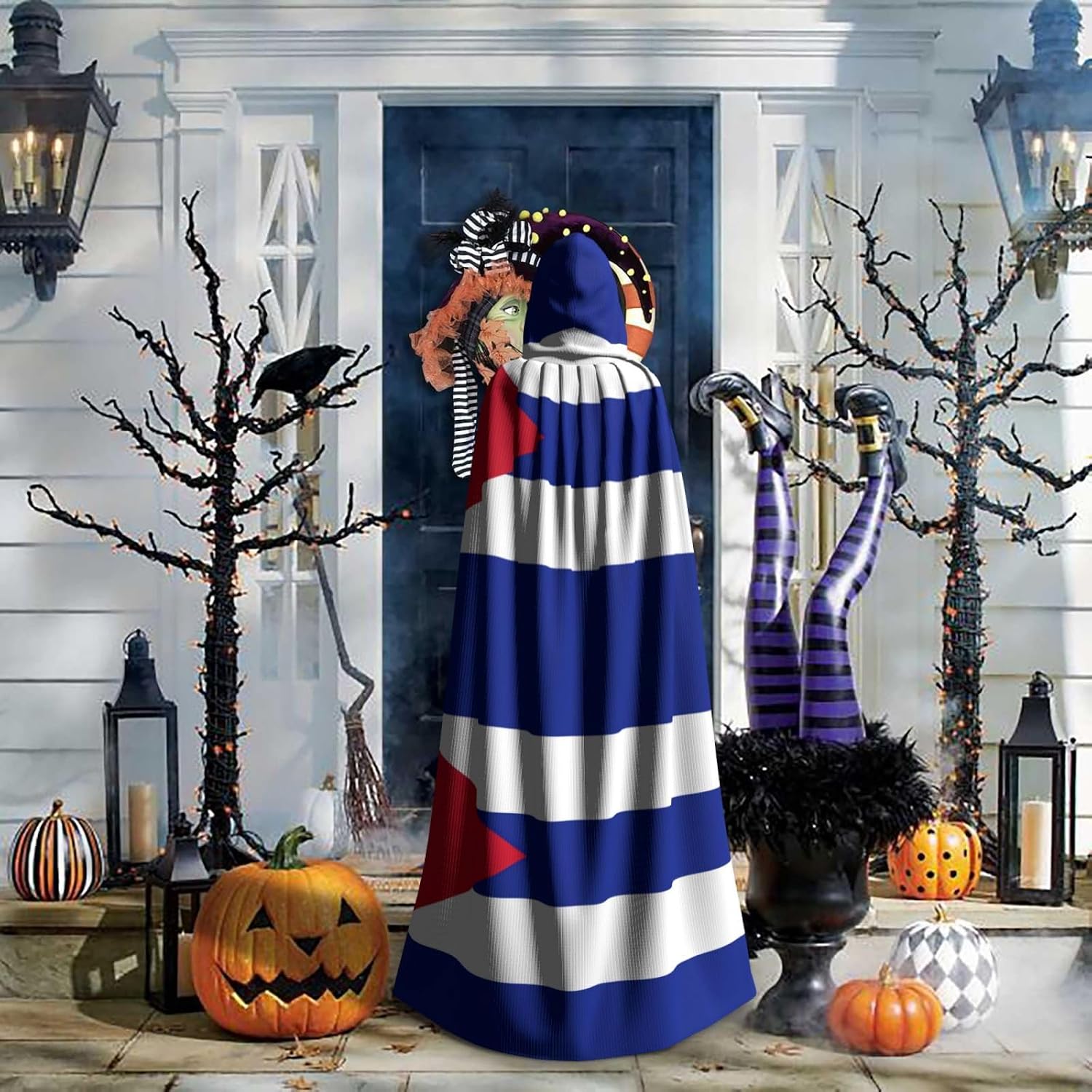 Cuban Flag Print Men'S Cosplay Cloak Robe, Renaissance Cape, Costume Party Cloak, Halloween Sorcerer Costume