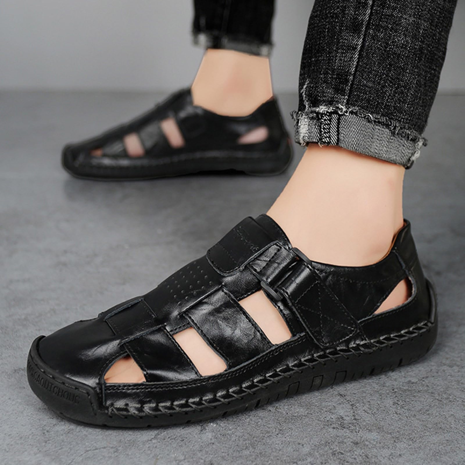 Sandales Homme Mules Compensées avec Strass Fermeture Élastique Réglable pour Piscine Plage Sabot Orthopédique Confortables