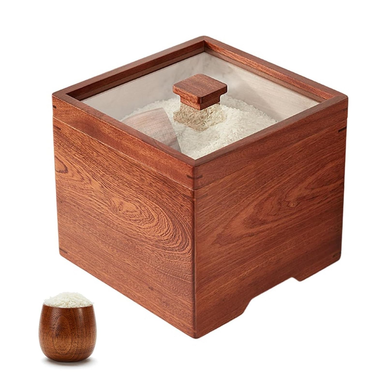 Reisbehälter aus Holz mit Deckel, Küche Versiegelter Getreidespender, Reiseimer Lebensmittel Luftdicht Vorratsdose, Holz Reisbehälter, für Müsli, Mehl, Zucker, Kaffee, Snacks, Tiernahrung