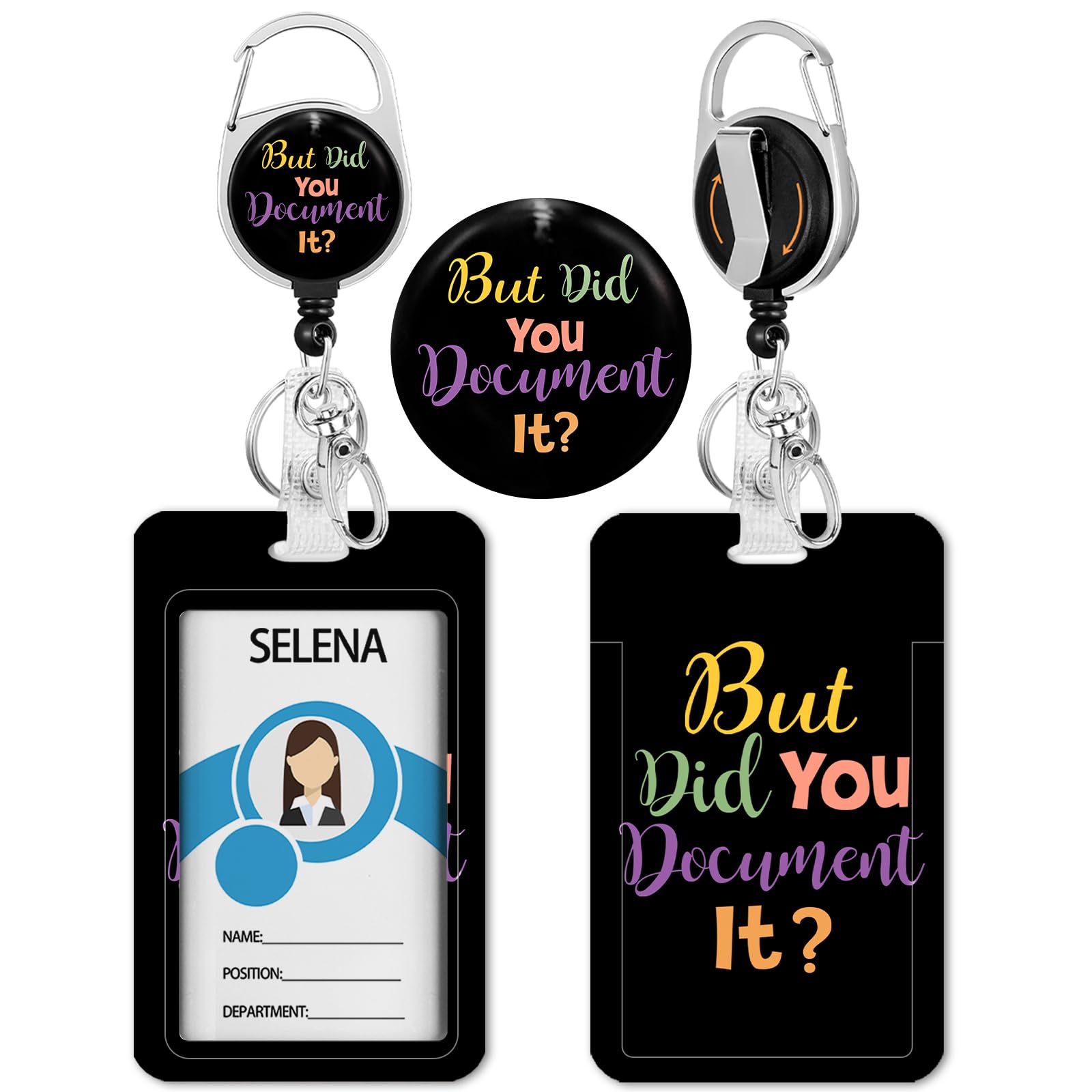 Funny Work Badge Holder Retractable Reel, Id Badge Holder Heavy Duty Retractable Clip, Vertical Card Name Tag Id Holder Badge Cover for Teacher Nurse